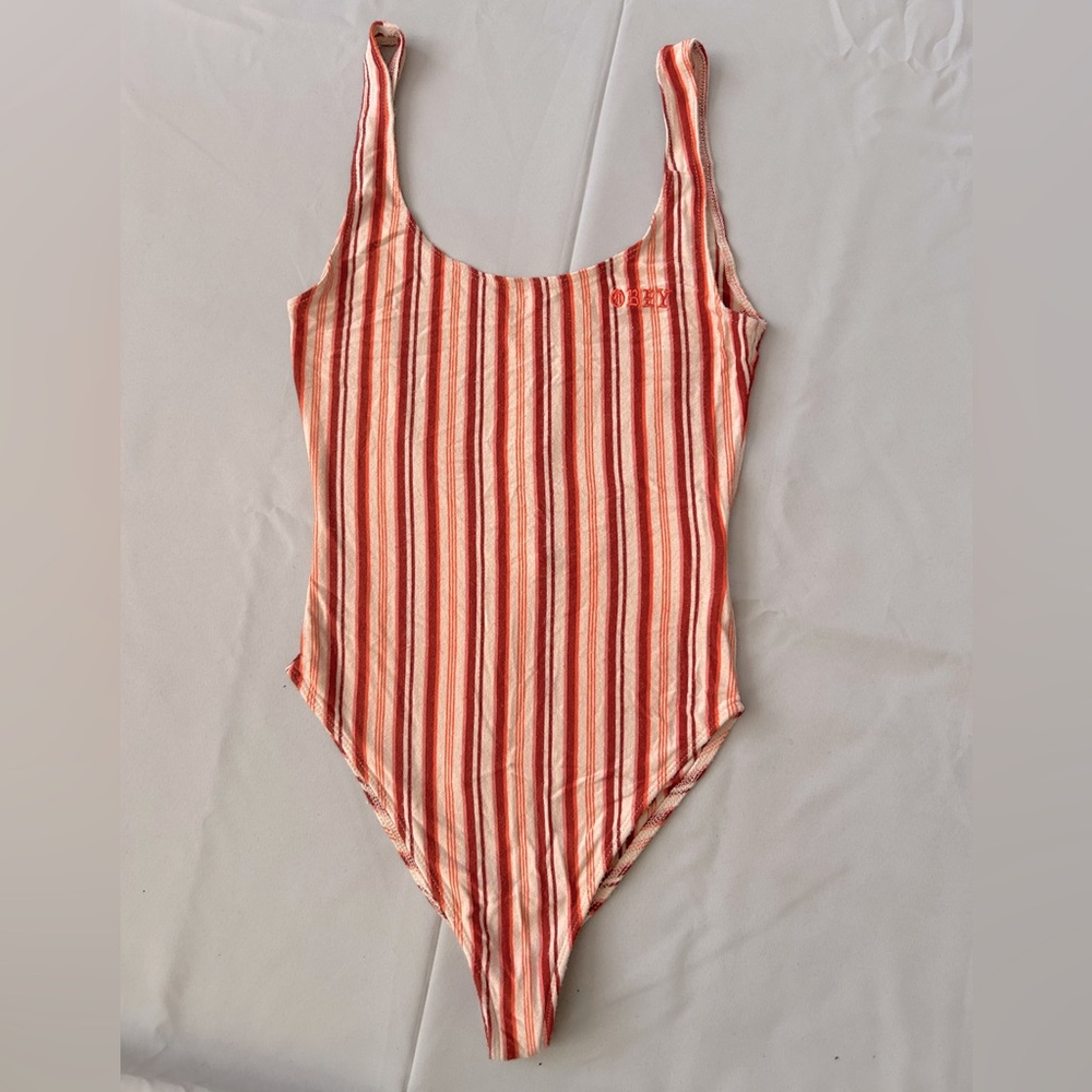 OBEY Southwest orange striped bodysuit XS